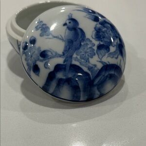 Blue and White Porcelain Trinket Box with Bird Motif